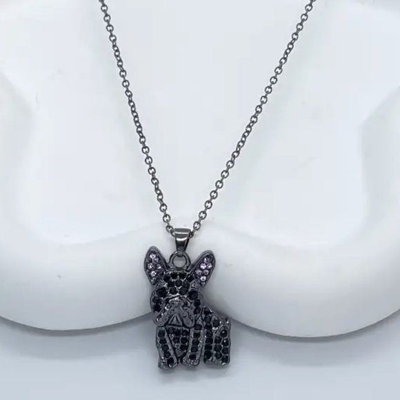 Necklace Frenchie Bulldog Rhinestone Pendant Chain Glam Dog Sparkly Stylish Cute - Picture 4 of 4